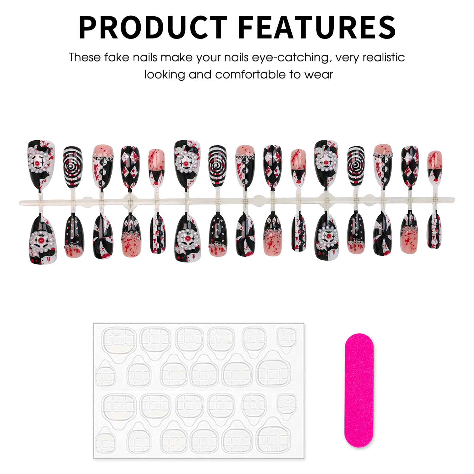 30pcs Funny Dark Clown Press O - Nail Art Press On review and price