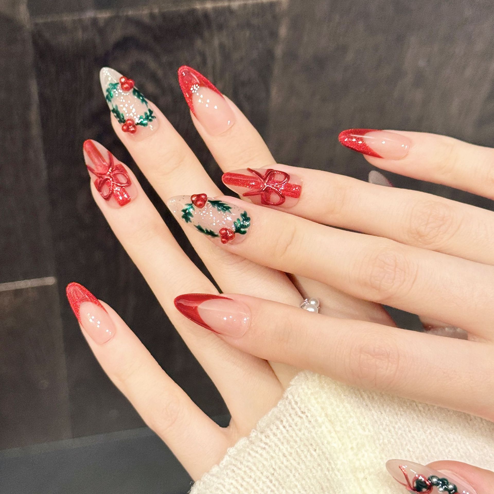 10Pcs Christmas Red Nude Mediu - Nail Art Press On review and price