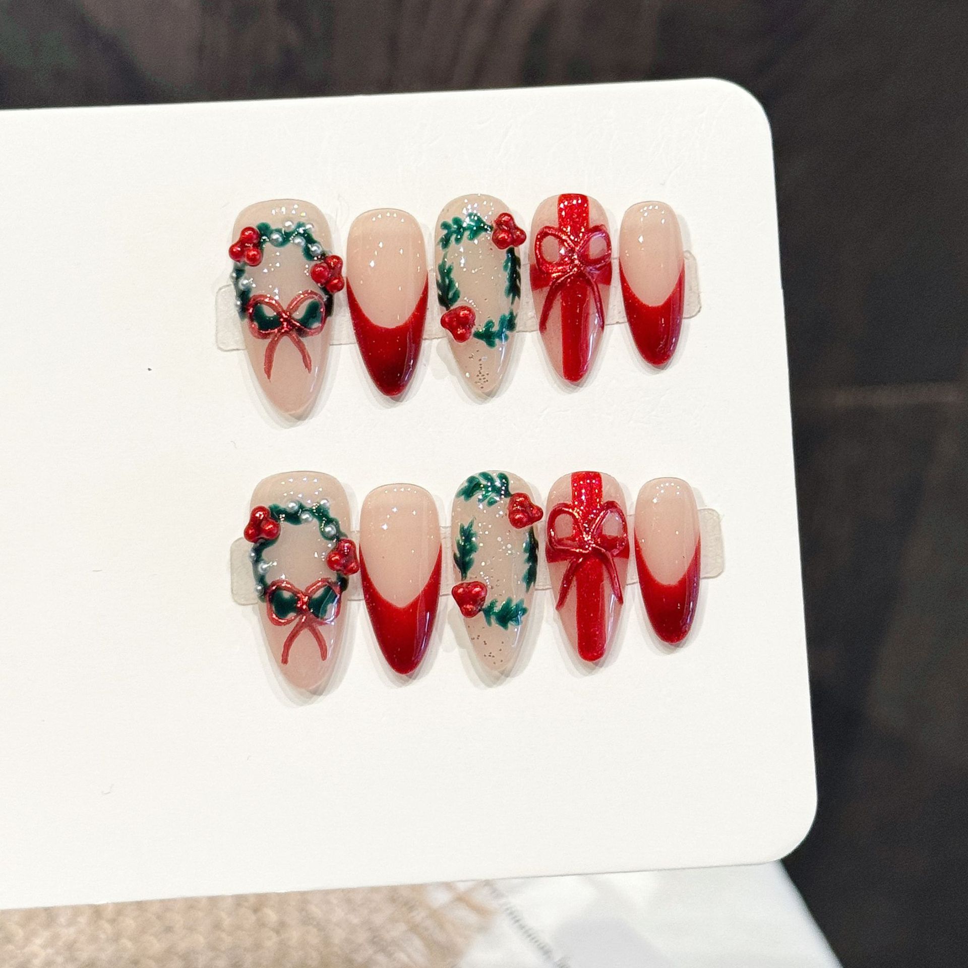10Pcs Christmas Red Nude Mediu - Nail Art Press On review and price