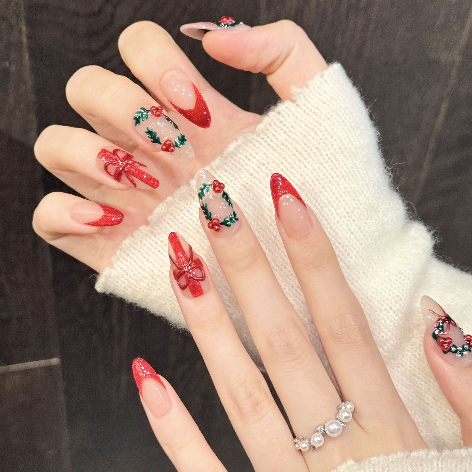 10Pcs Christmas Red Nude Mediu - Nail Art Press On review and price