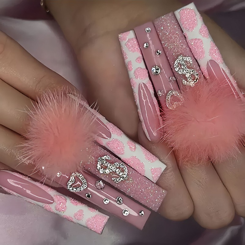 24Pcs Extra Long Square Press  - Nail Art Pink review and price