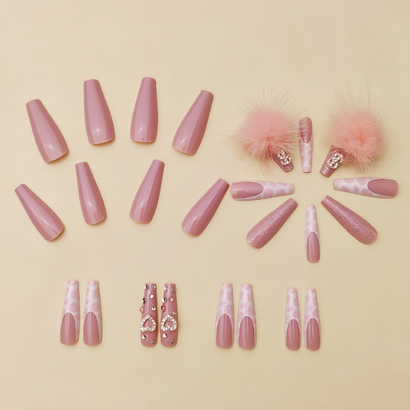 24Pcs Extra Long Square Press  - Nail Art Pink review and price