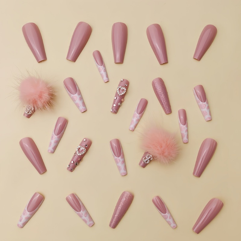 24Pcs Extra Long Square Press  - Nail Art Pink review and price
