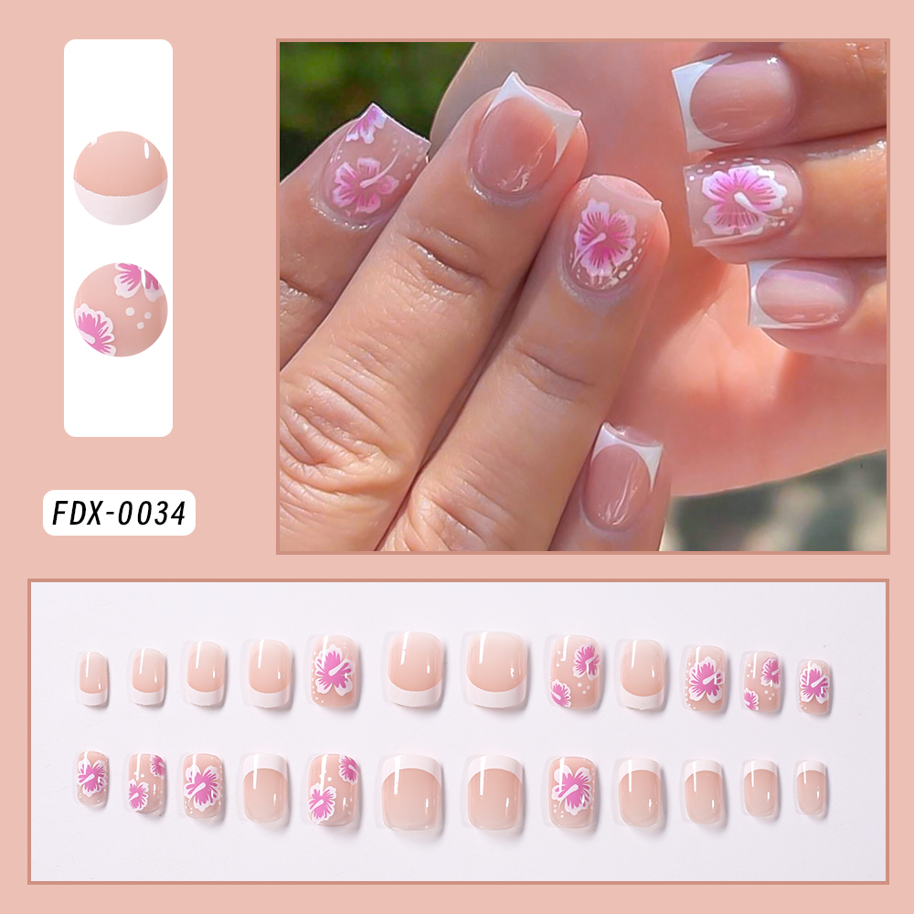 24Pcs French Flower False Nail - Nail Art Press On review and price