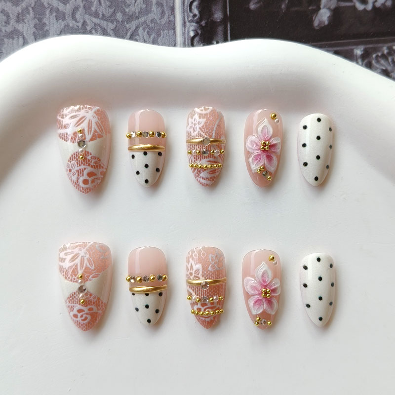 10Pcs 3D Gilded White Lace Flo - Nail Art Press On review and price