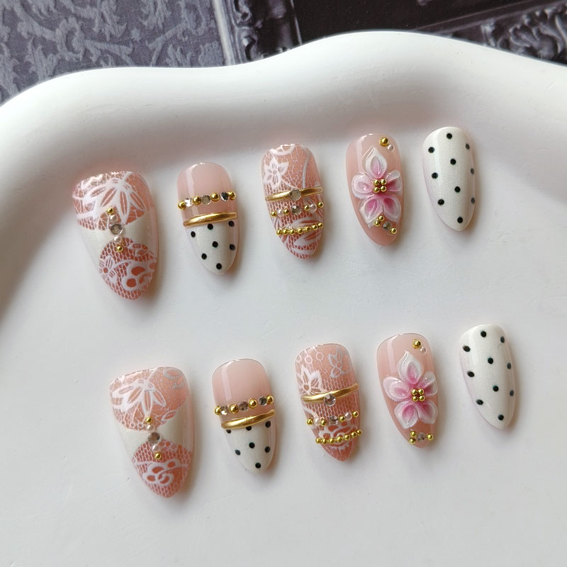 10Pcs 3D Gilded White Lace Flo - Nail Art Press On review and price