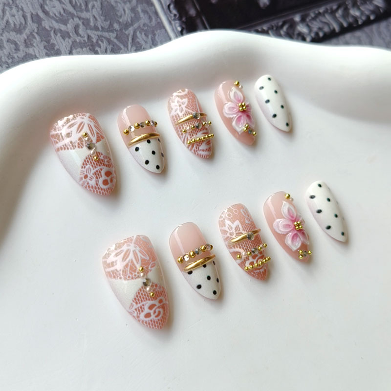 10Pcs 3D Gilded White Lace Flo - Nail Art Press On review and price