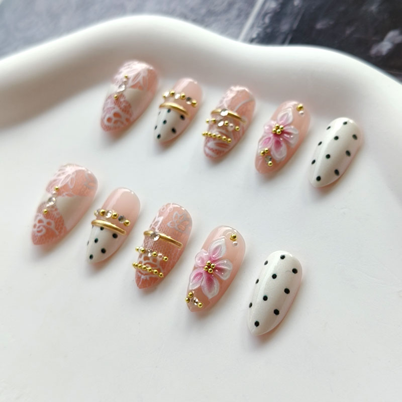 10Pcs 3D Gilded White Lace Flo - Nail Art Press On review and price